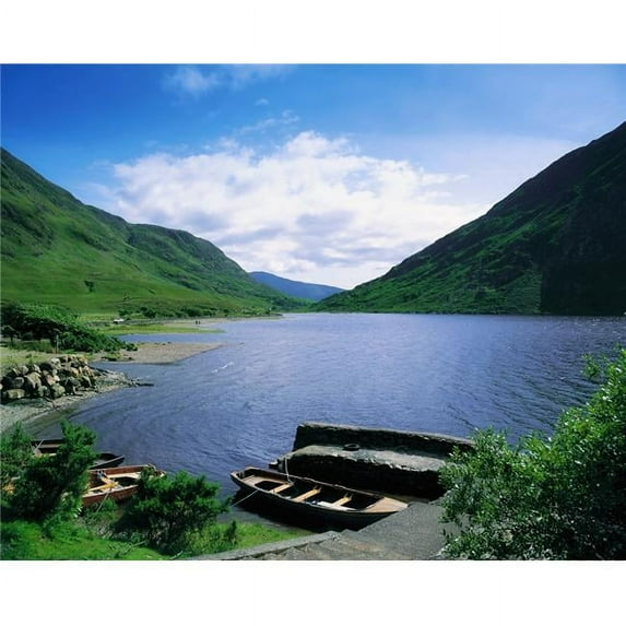 Doo Lough Delphi Co Mayo Ireland; Boats On The Edge Of A Lake Poster Print