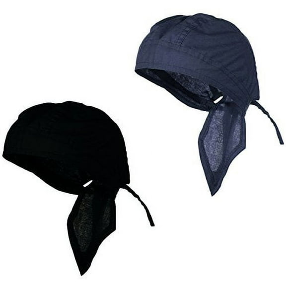 Doo Rag Du Rag Do Cotton Solid Color Bandana Chemo Cap (Black and Navy Blue)