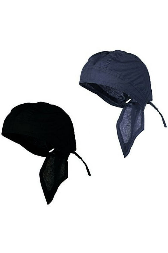 Doo Rag Du Rag Do Cotton Solid Color Bandana Chemo Cap (Black and Navy Blue)