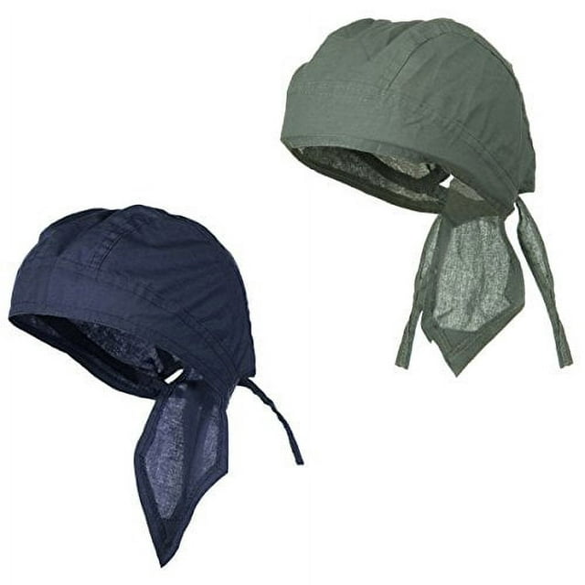 Doo Rag Du Rag Do Cotton Solid Color Bandana Head Wrap Chemo Cap (Gray and Navy Blue)