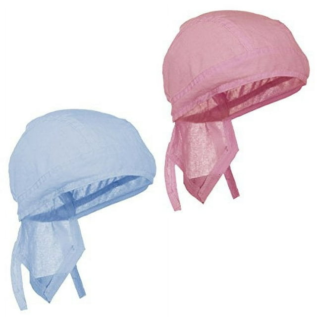 Doo Rag Du Rag Do Cotton Solid Color Bandana Head Wrap Chemo Cap (Pink and Baby Blue)