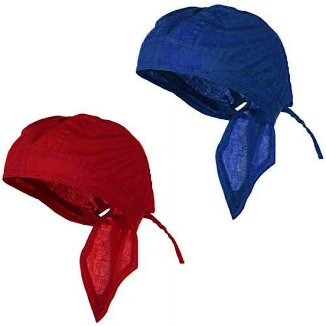 Doo Rag Du Rag Do Cotton Solid Color Bandana Head Wrap Chemo Cap (Red and Royal Blue)