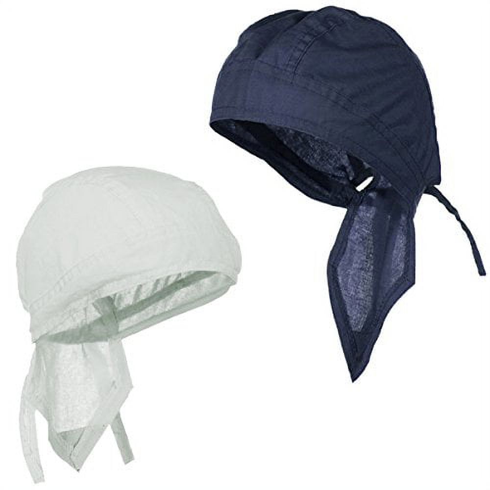 Doo Rag Du Rag Do Cotton Solid Color Bandana Head Wrap Chemo Cap (White and Navy Blue) - image 1 of 1
