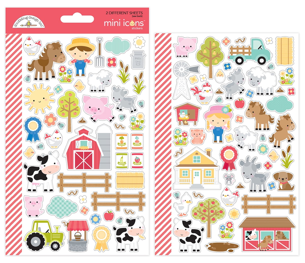 Dooblebug Mini Cardstock Stickers 2/Pkg-Down On The Farm Icons ...