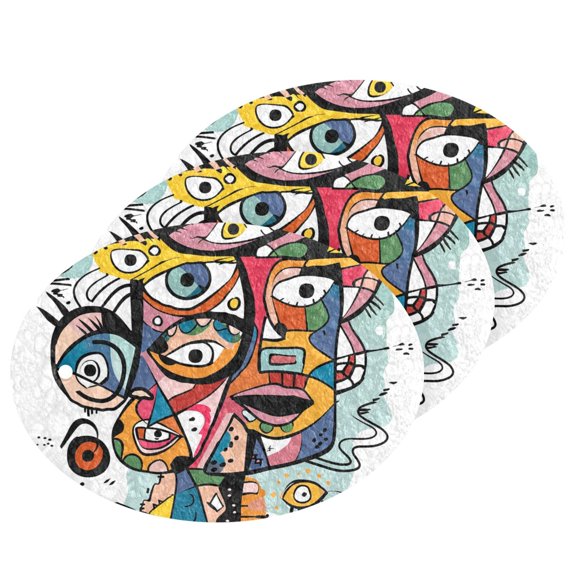Doodle Abstract Character 3 Dish Sponges Bulk Delicate Clean Non Scratch Compressed Sponges Kitchen Sponges BPA Free