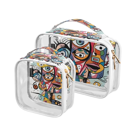 Doodle Abstract Character Makeup Bags Set Travel Toiletry Bags Portable Cosmetic Bags Organizer Waterproof 2 Packs