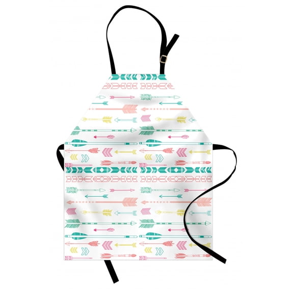 Doodle Apron Pastel Colored Ethnic Bohemian Figures Traditional Art Pattern with Modern Design, Unisex Kitchen Bib Apron with Adjustable Neck for Cooking Baking Gardening, Multicolor, by Ambesonne