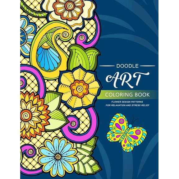 Doodle Art Coloring Books : Flower and Animals Pattern