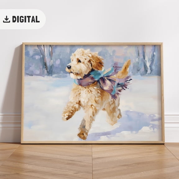 Doodle Art : Dogful Wall Decor, Labradoodle Winter Snow Dog Unframed Paper Print