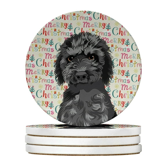 Doodle Black #2 Christmas Large Sandstone Coasters Pack of 4 4 in x 4 in