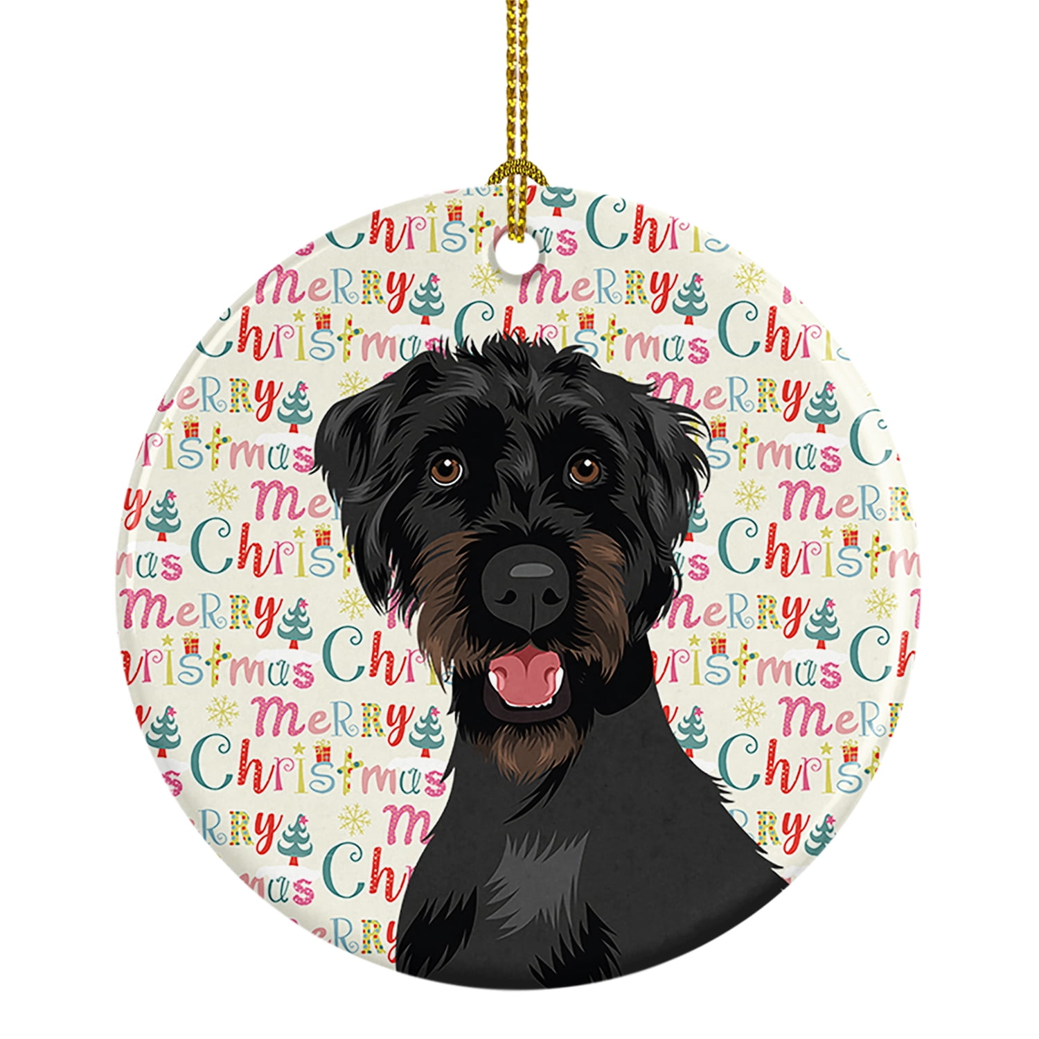 Doodle Black and Tan Christmas Ceramic Ornament 2.8 in x 2.8 in