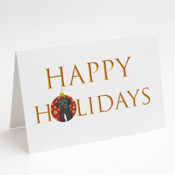 Doodle Black and White #1 Happy Holidays Greeting Cards and Envelopes Pack of 8 7 in x 5 in