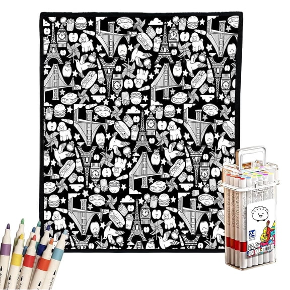 Doodle Blanket, DIY Doodle Blanket for Adults Coloring Blanket With 24 Washable Markers, 50x60 Inch