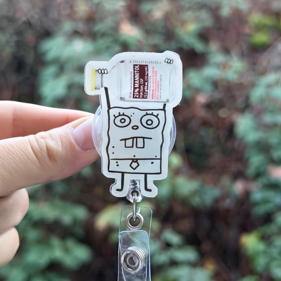 Doodle Bob Mannitol Vial- Nurse badge reel, RN, MD, pharmacy, neuro, healthcare, work accessory
