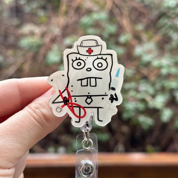 Doodle Bob Nurse- Medical badge reel, RN, Stethoscope, healthcare, work accessory