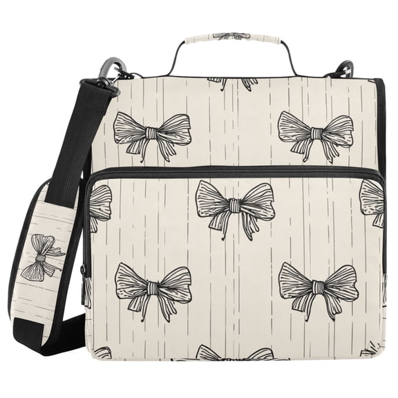 Doodle Bows Binder Bag with Shoulder Strap 3 Ring Zipper Binder File Folder Document Storage