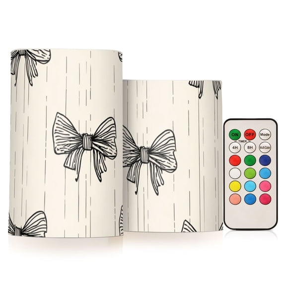 Doodle Bows Flickering Flameless Candles LED Tealight Battery Operated with Remote Set of 2 Holiday Decor Ornaments