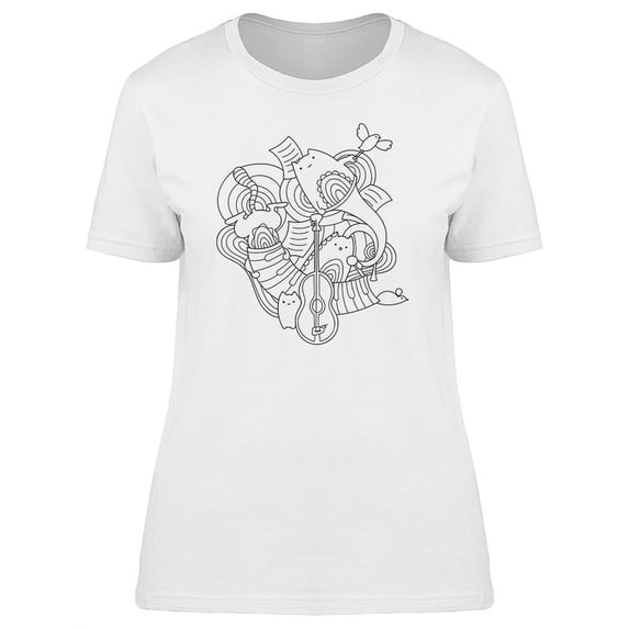 Doodle Cat Music Graphic T-Shirt Women -Image by Shutterstock, Female Small