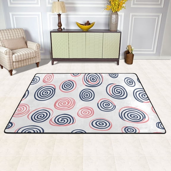 Doodle Circles Area Rug Washable 72 x 48 Floor Carpet Mat Non Slip for Bedroom Living Room Kids Room Home Decor