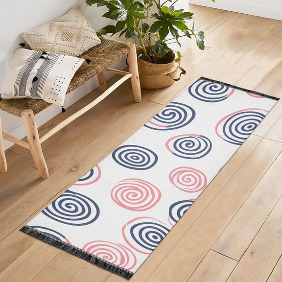 Doodle Circles Runner Rug Machine Washable Area Rugs Carpet Non Slip Entryway Mat for Bedroom Entryway Front Door