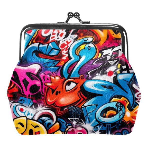 Doodle Coin Purse Vintage Pouch Buckle Clutch Bag Kiss-Lock Change Purse Clasp Closure Wallets for Women Girl