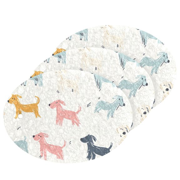 Doodle Colorful Dogs 3 Dish Sponges Bulk Delicate Clean Non Scratch Compressed Sponges Kitchen Sponges BPA Free