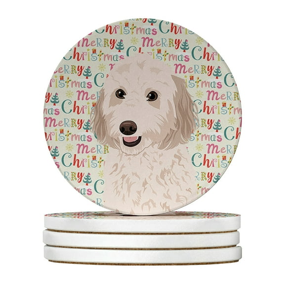 Doodle Cream #1 Christmas Large Sandstone Coasters Pack of 4 4 in x 4 in