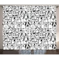 thumbnail image 1 of Ambesonne Pet Curtains 2 Panel Set, Dogs and Cat Composition, 108" x 84", Black White, 1 of 3