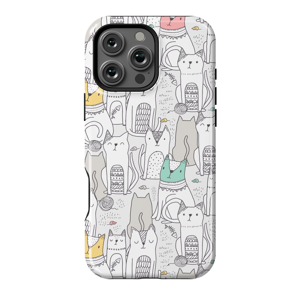 Doodle Cute Cats Pattern Phone Case for iPhone 11 12 13 14 15 16 Pro ...