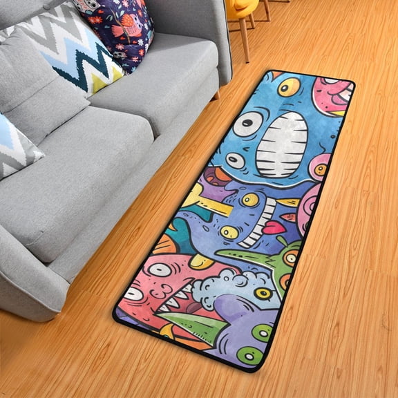 Doodle Cute Monsters 7224 inch Runner Rug Non-Slip Pads Ares Rugs Washable for Bedroom Bathroom Living Room