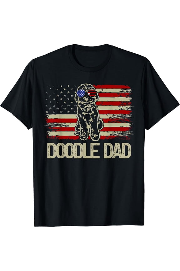 Doodle Dad Goldendoodle American Flag Dog T-Shirt