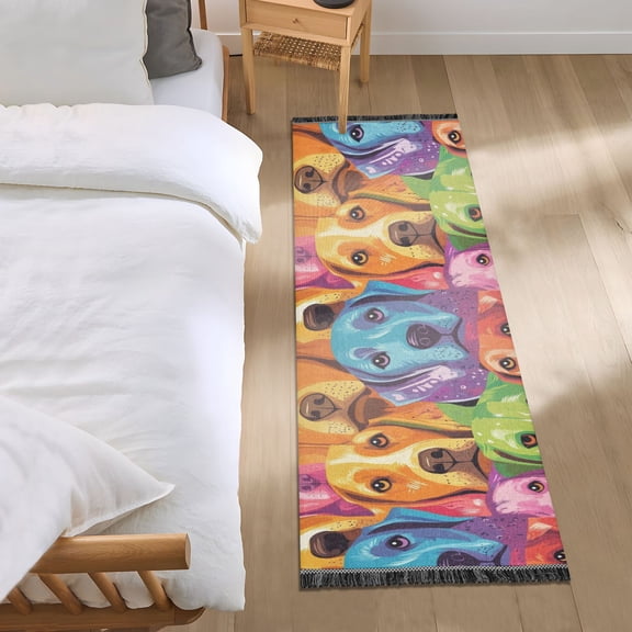 Doodle Dog Paper Pattern Bedroom Runner Rug 2'x 6' Non Slip Carpet Indoor Home Area Rug Living Room