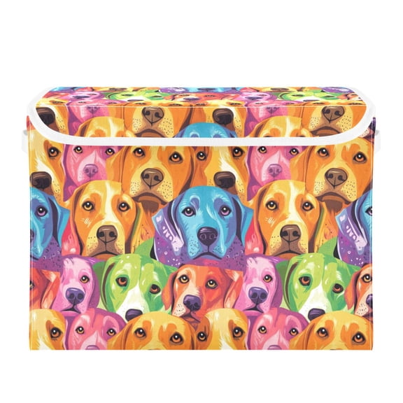 Doodle Dog Paper Pattern Large Storage Bins with Linen Collapsible Lid Storage Box 16.7 x 12.6 x 11.8in