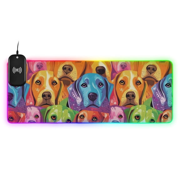 Doodle Dog Paper Pattern Wireless Charging RGB Gaming Mouse Pad Large Keyboard Mat Rubber Base 13 Light Modes
