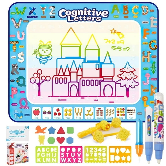 Doodle Drawing Mat, 40 x 32 inch Large Aqua Magic Water Drawing Mat Toy Gifts for Boys Girls Kids Painting Writing Pad Educational Learning Toys for Toddler 3 4 5 6 Years Old(Alphabet)