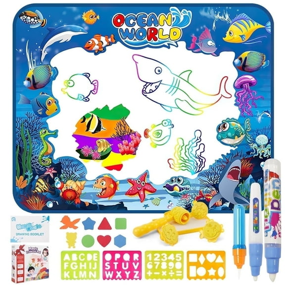 GPED Doodle Drawing Mat, 40 x 32 inch Large Aqua Magic Water Drawing Mat Toy Gifts for Boys Girls Kids Painting Writing Pad Educational Learning Toys for Toddler 3 4 5 6 Years Old(Ocean)