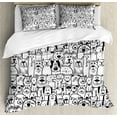 thumbnail image 1 of Doodle Duvet Cover Set Queen Size, Collection of Dogs and Cats Cute Animals Fun Happy Beings Cartoon Inspired Design, Decorative 3 Piece Bedding Set with 2 Pillow Shams, Black White, by Ambesonne, 1 of 3