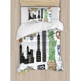 thumbnail image 1 of Doodle Duvet Cover Set Twin Size, New York City Manhattan Statue of Liberty The Big Apple Hot Dog Stand Sketch Style, Decorative 2 Piece Bedding Set with 1 Pillow Sham, Multicolor, by Ambesonne, 1 of 3