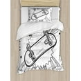 thumbnail image 1 of Doodle Duvet Cover Set Twin Size, Sketch of a Skateboard with Sixties and Seventies Style Pop Art Inspired Background, Decorative 2 Piece Bedding Set with 1 Pillow Sham, Black White, by Ambesonne, 1 of 3