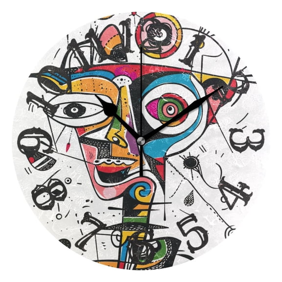 Doodle Face Abstract Wall Clock 10 inch Non-Ticking Easy to Read Decorative Clocks for Home Bedroom Living Room