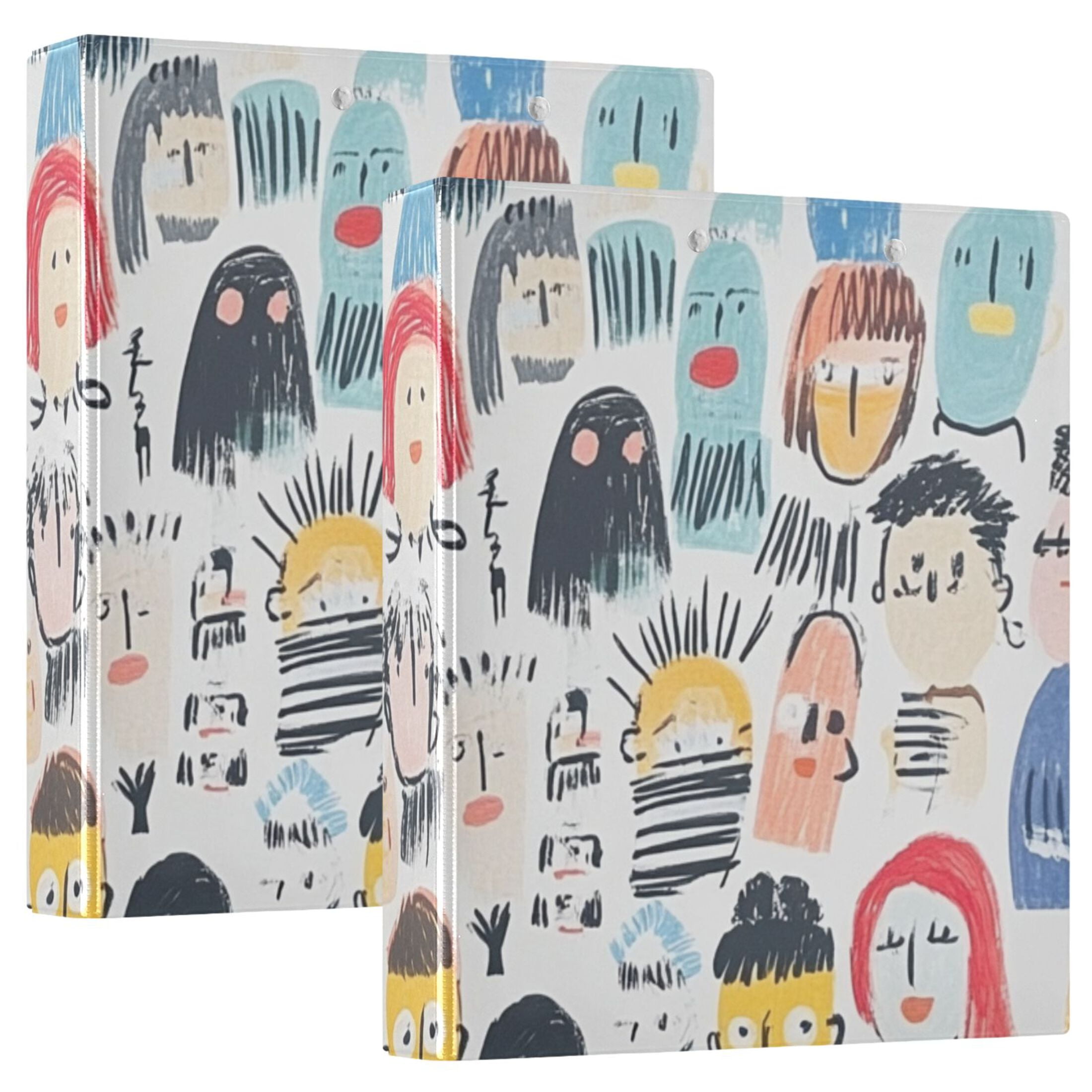 Doodle Faces 3 Ring Binders 1.5 inch Hardcover File Folders with Interior Pockets A4 Size Organizer for School Office Hospital