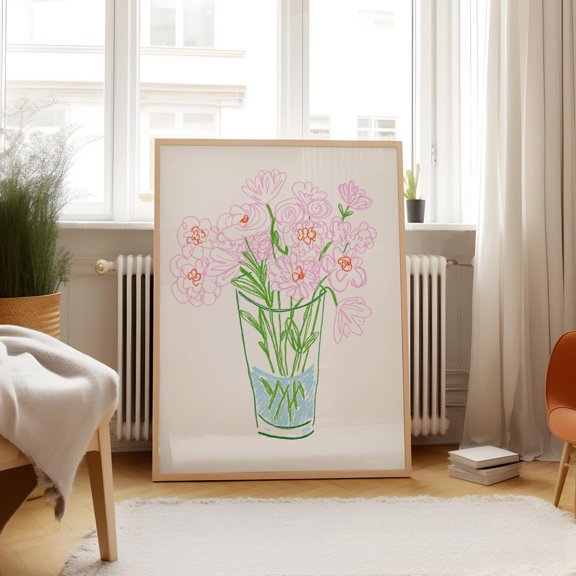 Doodle Floral Art Wall Art Trendy Cottage Decor Art Gift Idea Aesthetic Vintage
