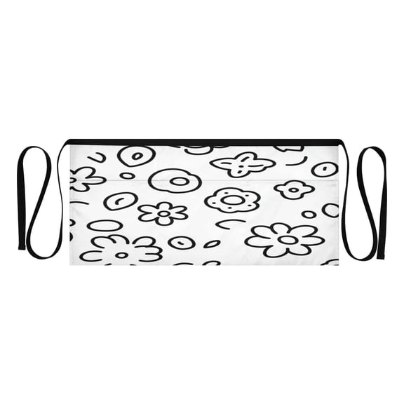 Doodle Flowers and Leaves Multi Pocket Short Apron Waterproof, Adjustable 96.5in Belt for various occasions