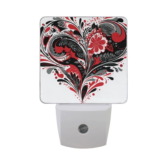 Doodle Flowers with Heart Shape Valentine LED Night Light Sensor Lamp Plug-in Adjustable Brightness 2 Pack