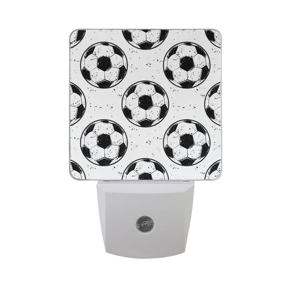 Doodle Football Patterns LED Night Light Sensor Lamp Plug-in Adjustable Brightness 2 Pack