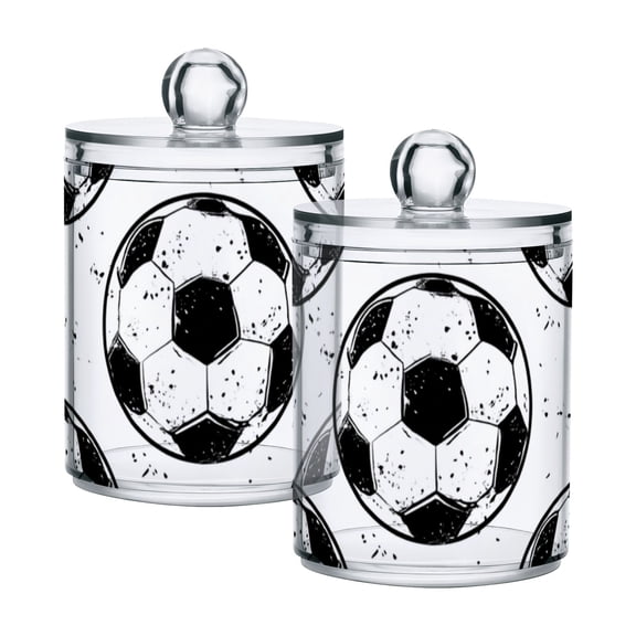 Doodle Football Patterns Translucent Plastic Cans Storage Canisters with Lid Set of 2
