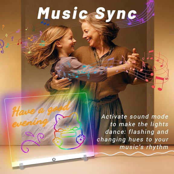 Doodle Glow, LED Note Board with Colors, 14.1"x10.9"  Acrylic Dry Erase Board, 16M-Color LED Light-Up Memo w/Music Sync, APP & Remote, Stand & 7 Markers, Battery Case, Neon Glow (White)