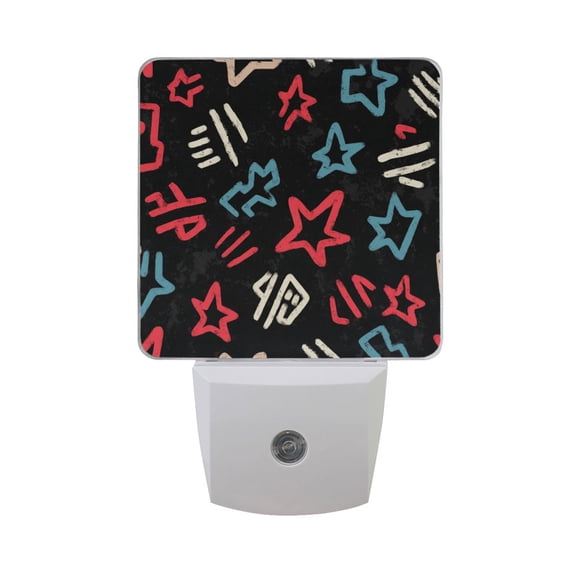 Doodle Graffiti in Red Blue White LED Night Light Sensor Lamp Plug-in Adjustable Brightness 2 Pack