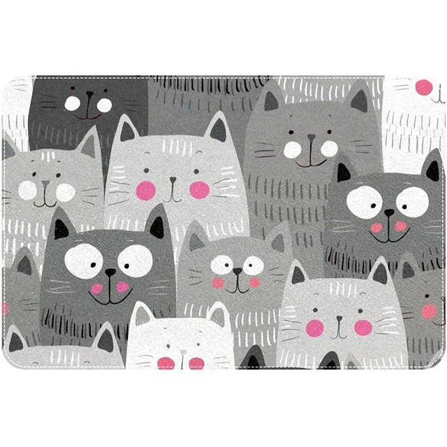 Doodle Happy Cats Gray Bath Rugs Absorbent Non Slip Door Mats Soft
