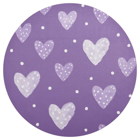 Doodle Hearts Dots Purple Background Valentine PVC Round Grid Placemat Table Mat 1 Pc 15.4" x 15.4"